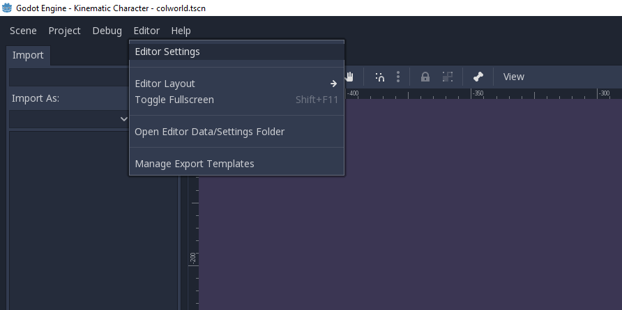 Navigate to editor settings Godot