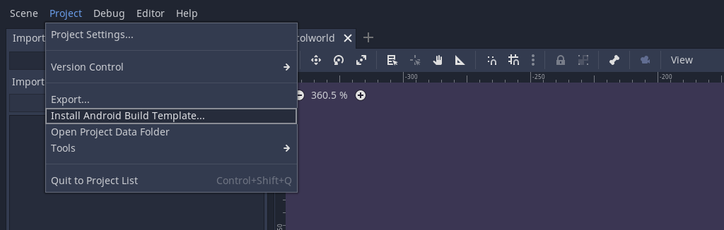 Select Install Android Build Template in Godot