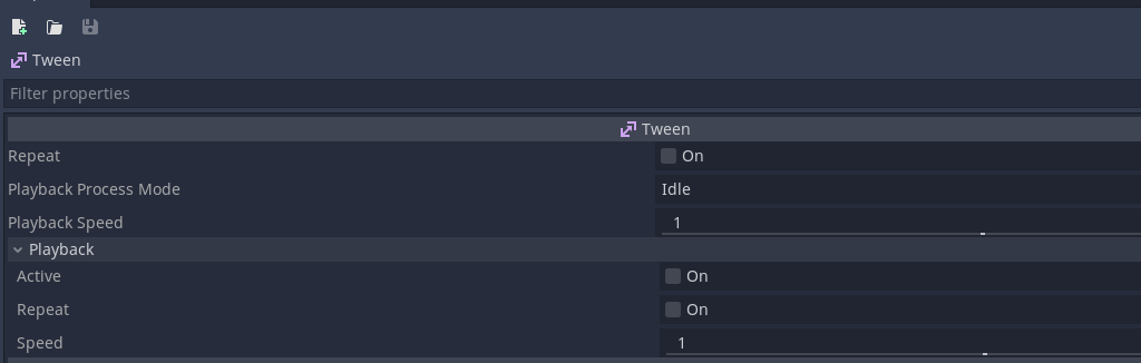 Example of the Tween window in Godot